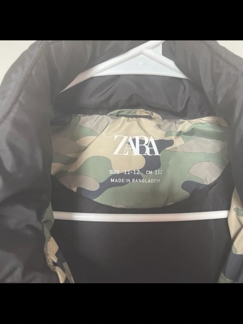 Zara Camo Puffer Jacket with Black Shoulder Yoke